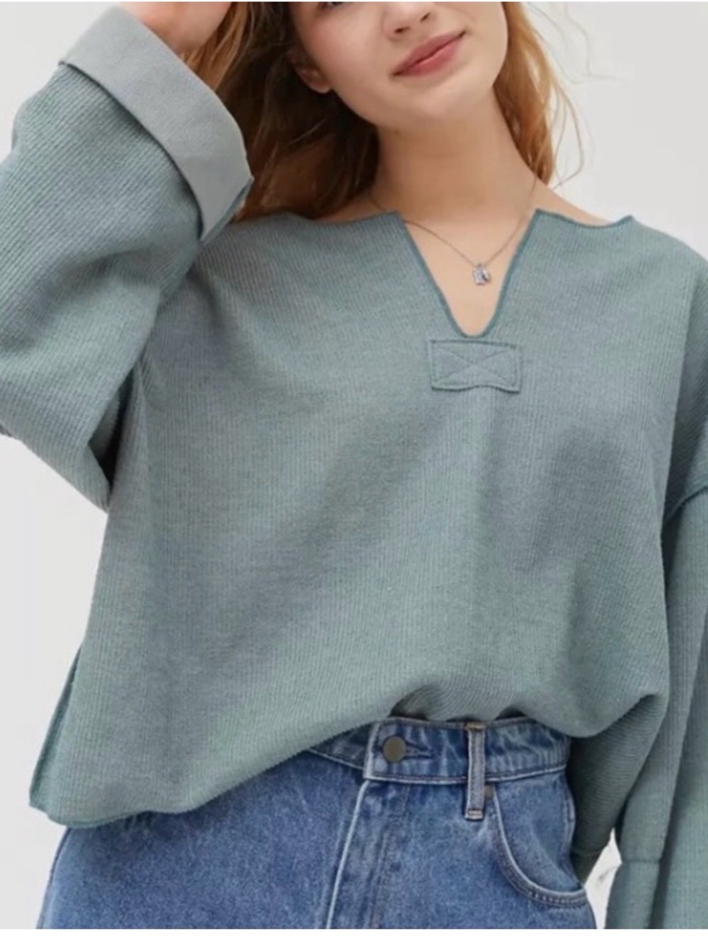 Urban Outfitters Jax Inside Out Notch Neck Top, Size Small. Sage Green
